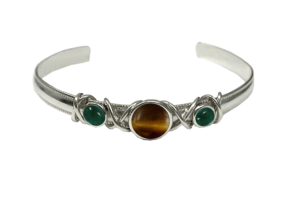 Sterling Silver Hand Made Cuff Bracelet With Tiger Eye And Fluorite